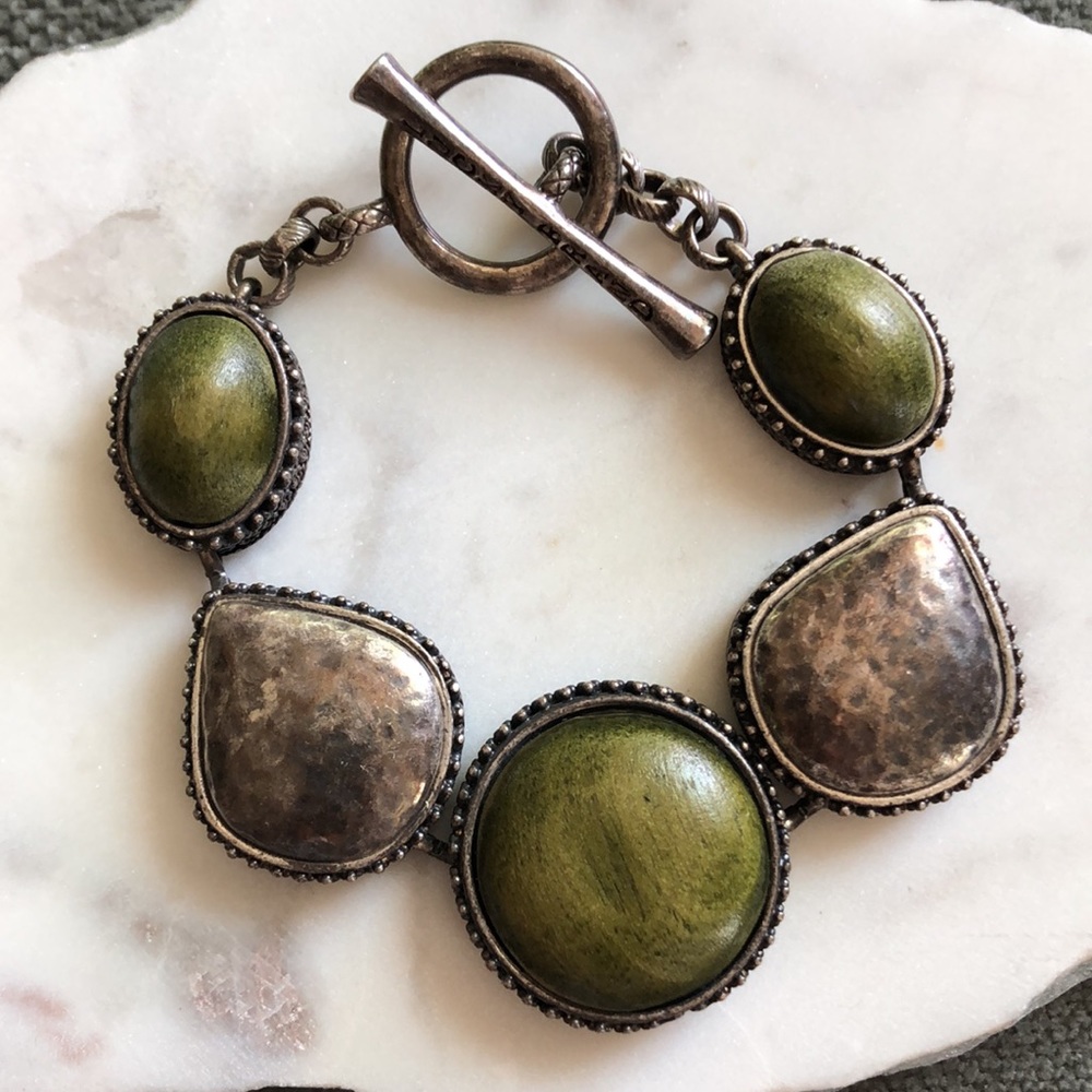 Lucky Brand Green Wood And Metal Cabachon Bracelet - Picture 4 of 15